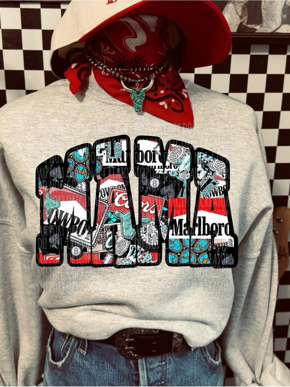 Light Gray Crewneck Western MAMA Sweatshirt Small-3X
